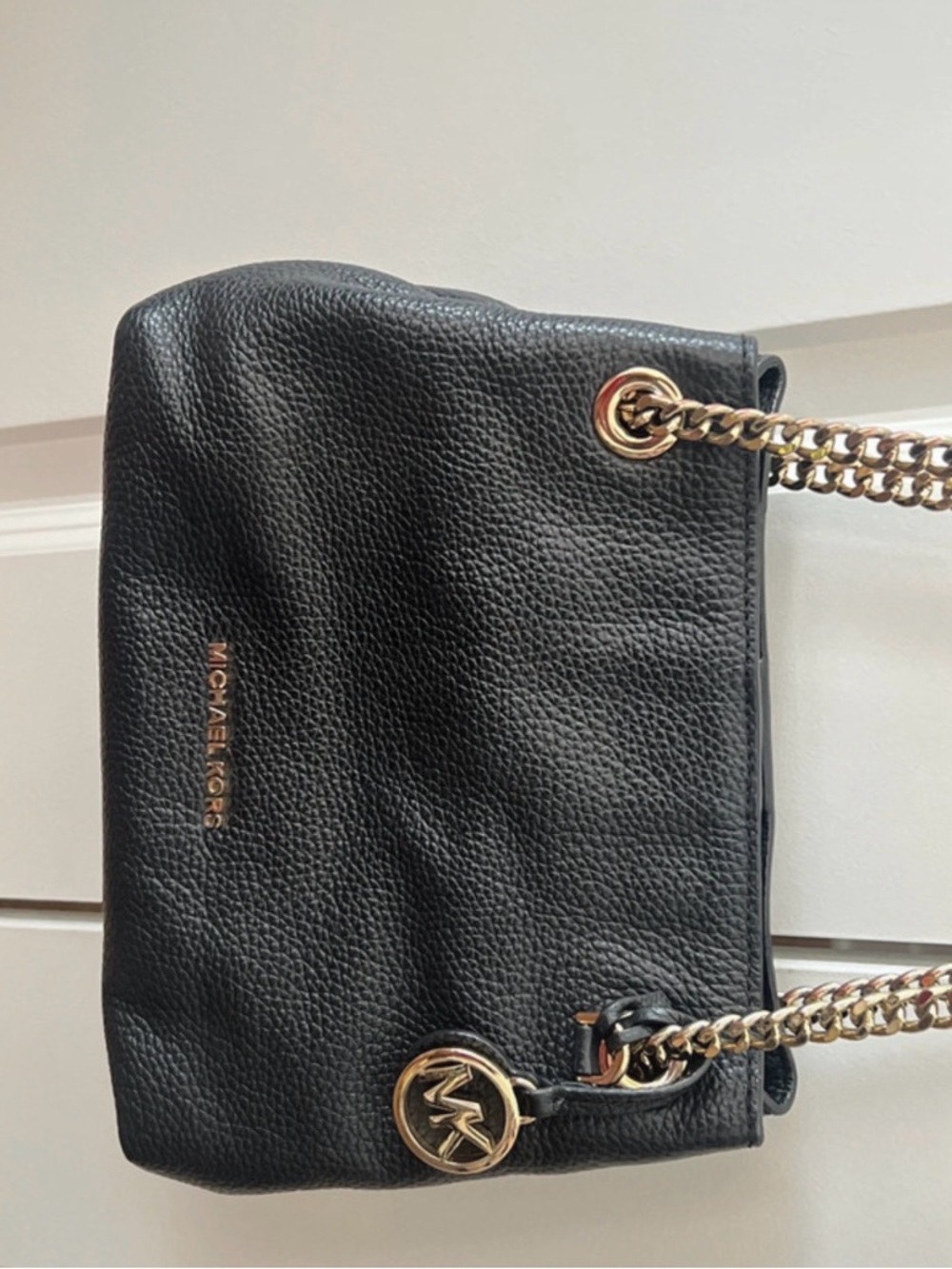 Michael Kors Black Pebbled Leather Shoulder Bag Gold Chain Convertible Strap - Picture 7 of 9